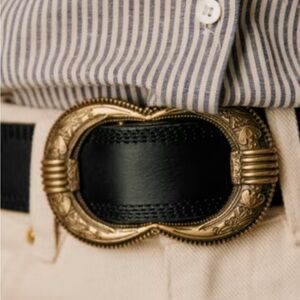 NWT- Sezane Black Gaia in Smooth Leather with Gold Buckle with dust bag- FIRM $